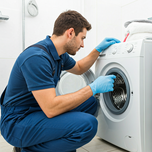 Technician repairing washing machine